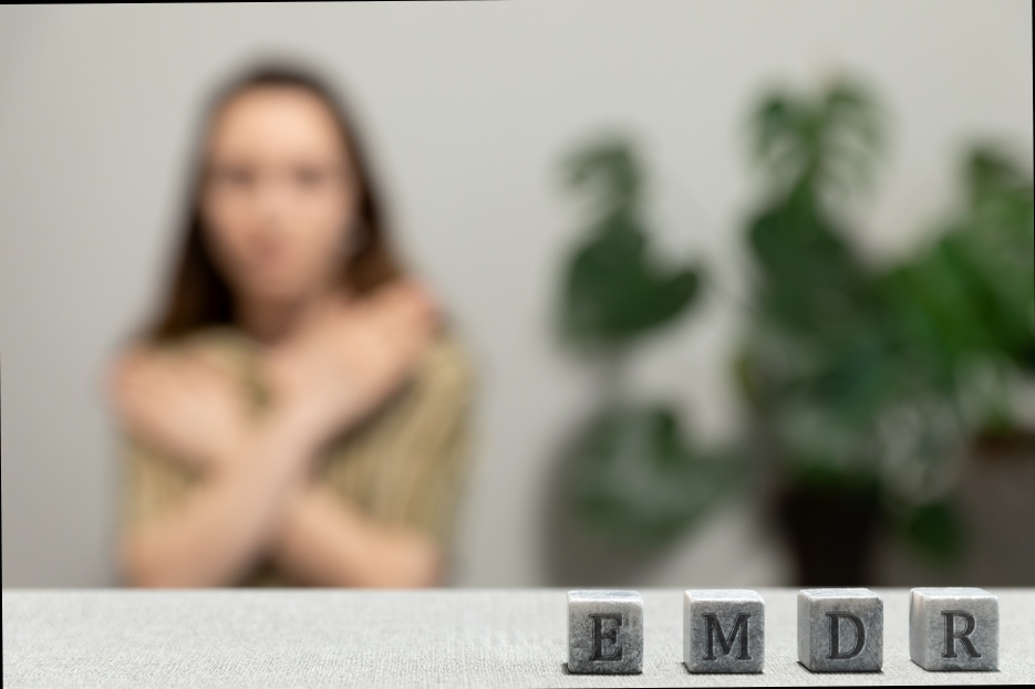 EDMR therapy letters with patient in background blurry